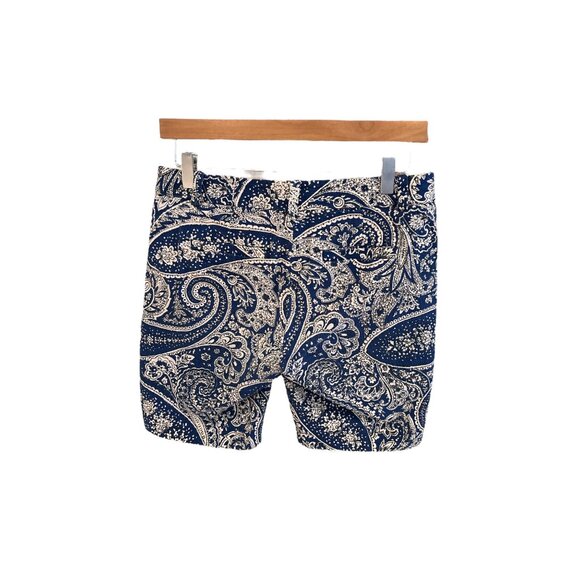 J. Crew Womens Paisley Stretch Cotton Shorts Size 2 Navy & White - Picture 2 of 7